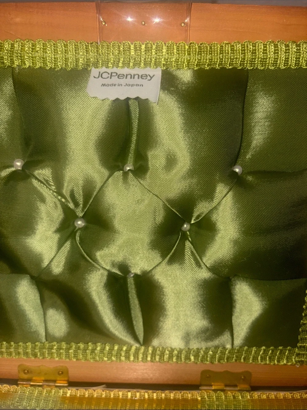 VTG JC Penney Wicker Sewing Basket Box Padded Embroidered Flower Made in Japan